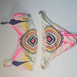 Mara Hoffman Pink and Yellow Geometric Bikini Size M